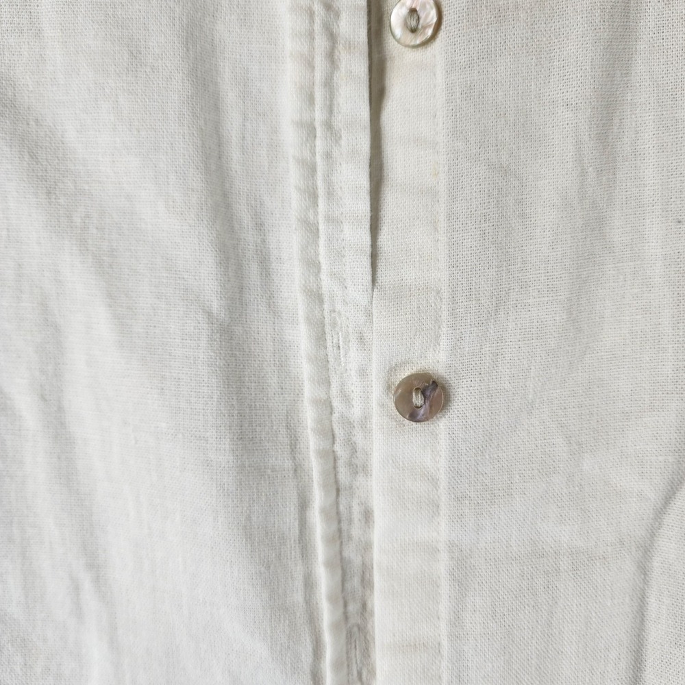 Orvis Linen Blend Blouse Top Womens L White Roll Tab Sleeve Coastal Relaxed Fit - Picture 2 of 11